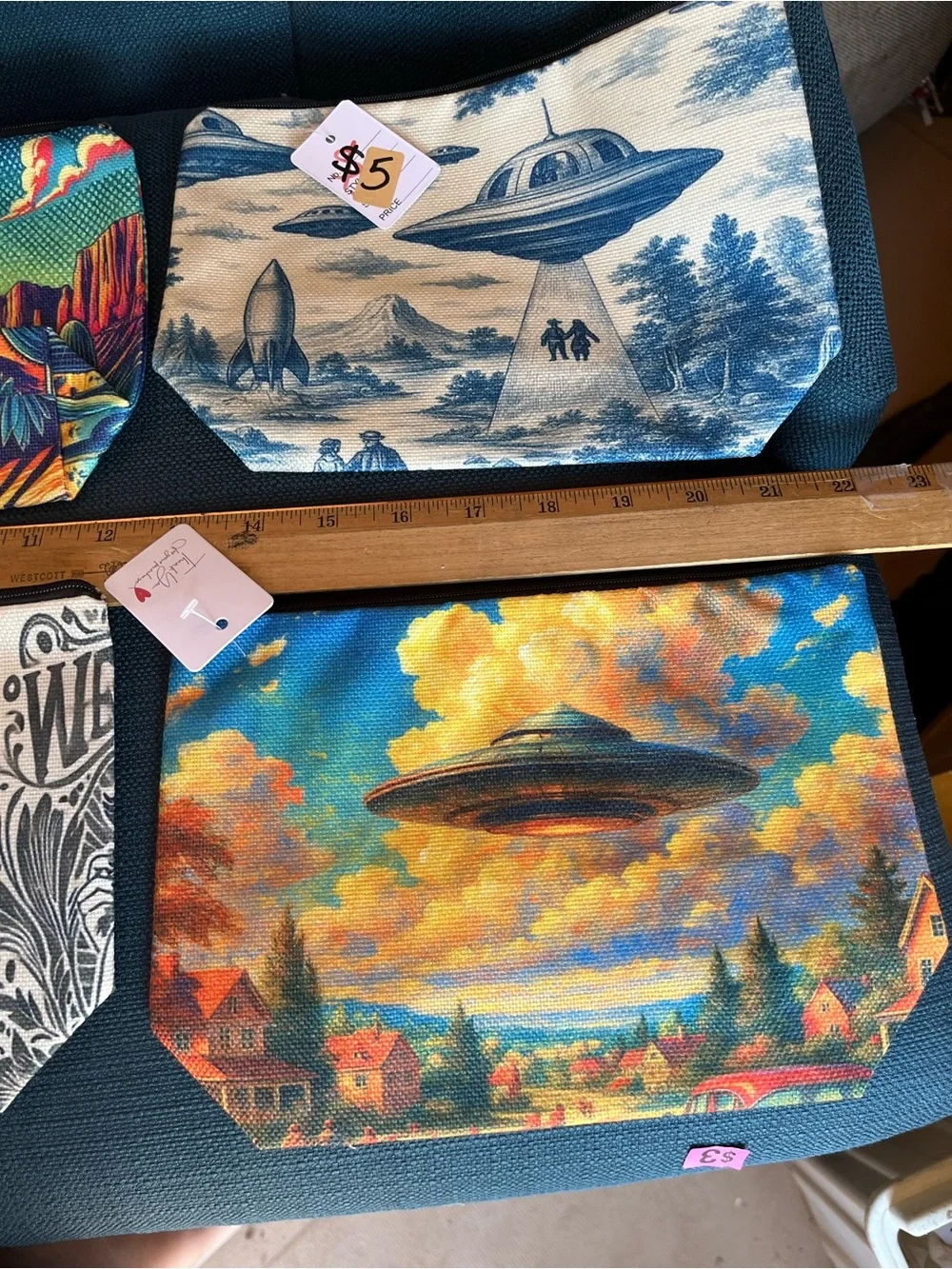 Cosmic UFO Print Zipper Pouch - Blue Multicolor $5 Each Pick 1